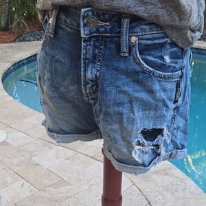Silver Jeans Ripped Blue Jean Shorts